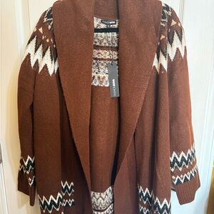 Fashion Nova Brown and White Cardigan